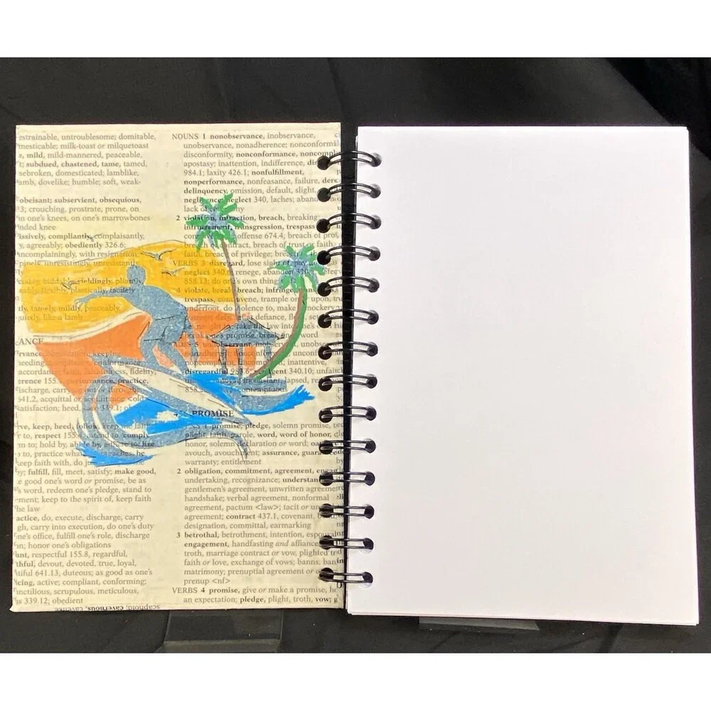 Journal Unique Surfing Designs Handmade Upcycle Spiral Notebook Cowabunga Dude